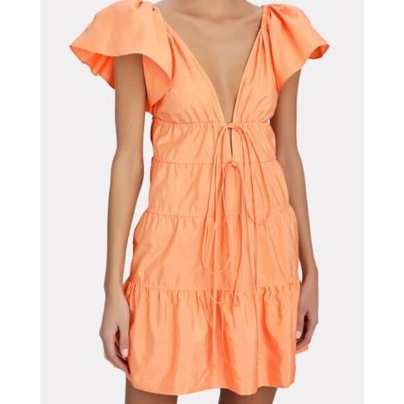 A.L.C. Lucca Coral Ruffle Tiered Mini Dress With Plunge Neckline Size 2 - Picture 11 of 11